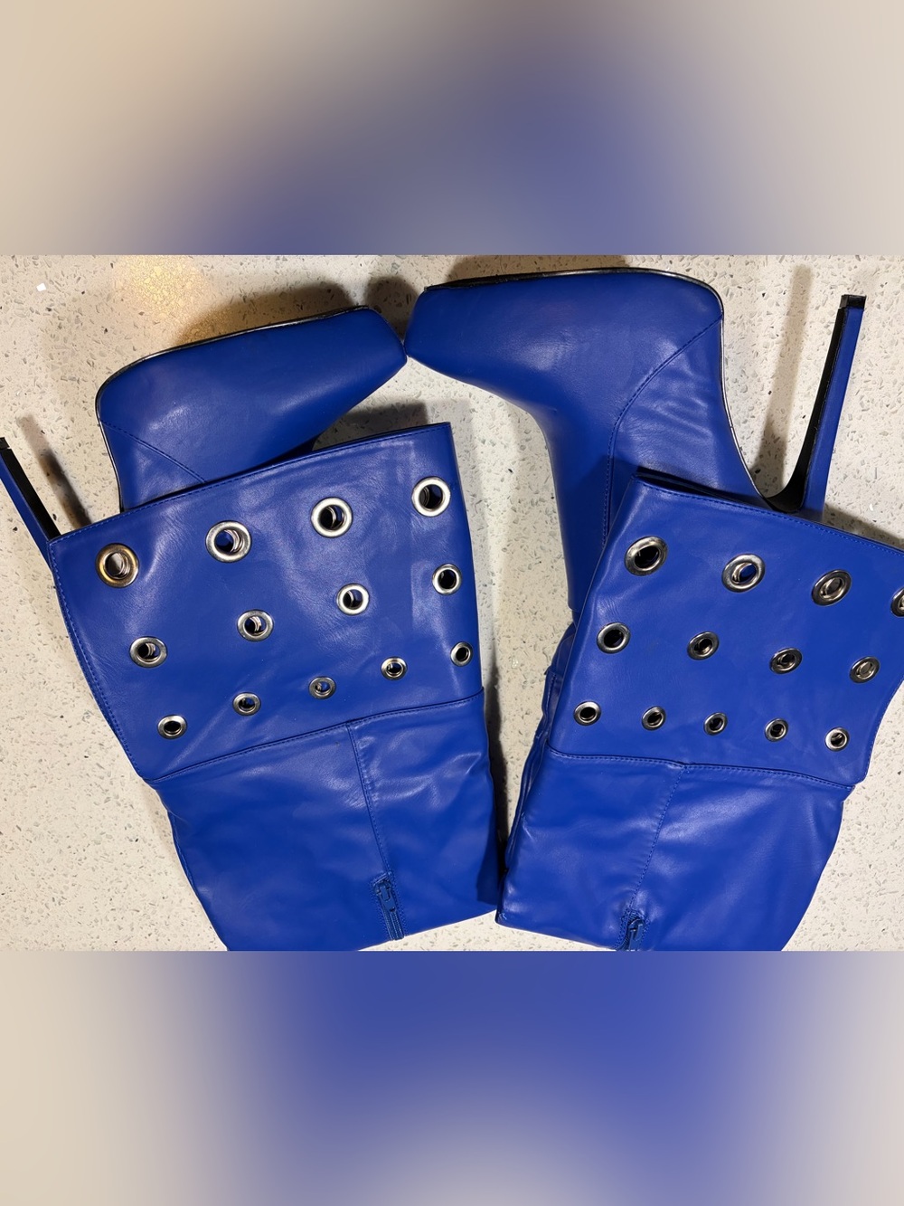 Blue Grommet-Detail High Heel Boots - Women